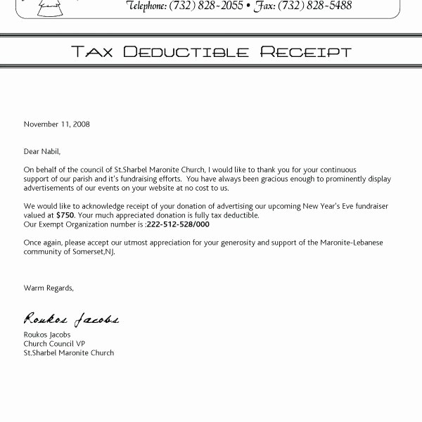 Donation Receipts for Tax Purposes Fresh Church Donation Letter for Tax Purposes Template Unique