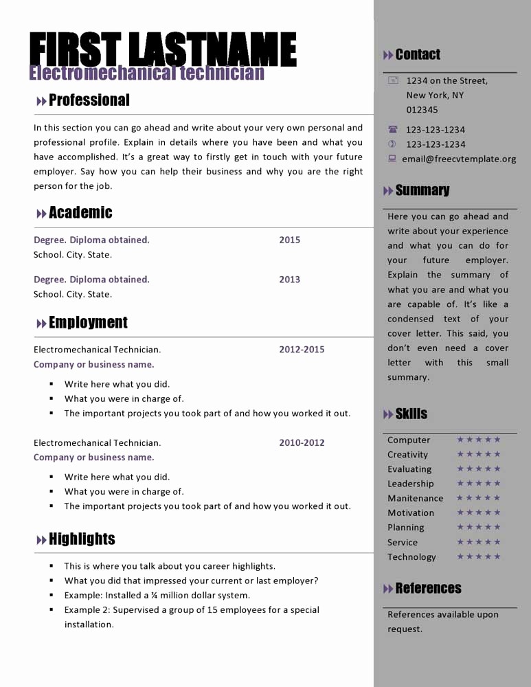 Download Microsoft Word Resume Template New Free Curriculum Vitae Templates 466 to 472 – Free Cv