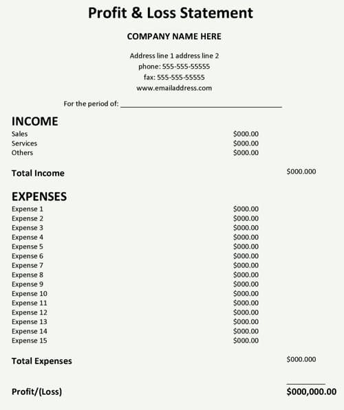 Easy Profit and Loss Template Unique Profit and Loss Statement Template