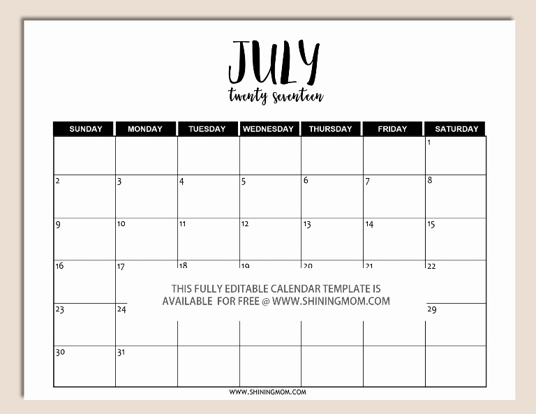 Editable Calendar 2017-2018 Elegant Free Printable Fully Editable 2017 Calendar Templates In