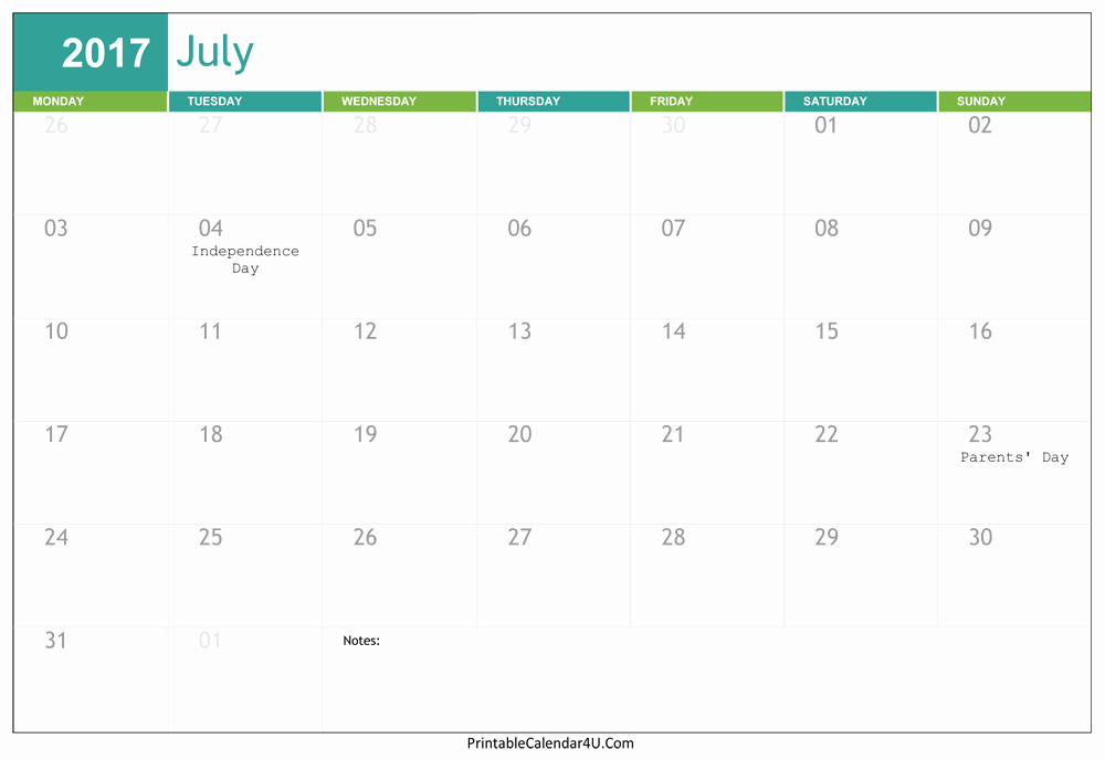 Editable Calendar 2017-2018 Inspirational Editable July 2017 Calendar Word Pdf