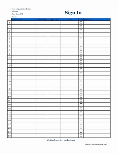 Editable Sign In Sheet Template Unique Free Basic Pany Patient Sign In Sheet with Signature
