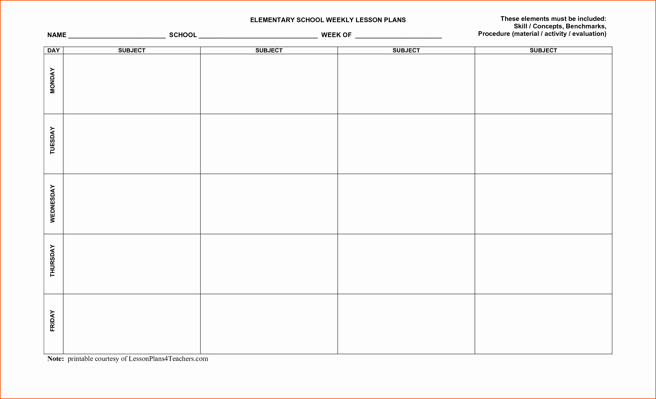 Elementary Lesson Plan Template Word New 7 Weekly Lesson Plan Template Bookletemplate