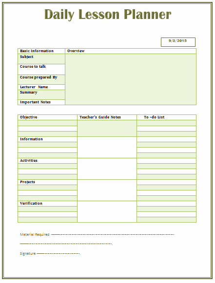 Elementary Lesson Plan Template Word New Daily Lesson Plan Template for Middle and High School