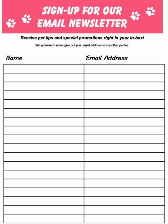 Email Sign In Sheet Template Inspirational Grooming Business Marketing Plan