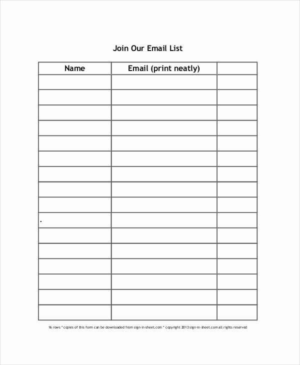 Email Sign In Sheet Template New Sign Up Sheet 16 Free Pdf Word Documents Download