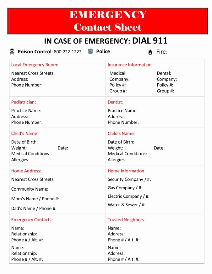 Emergency Contact form for Children Best Of 7 Best Images About Emergency Contact Printables On
