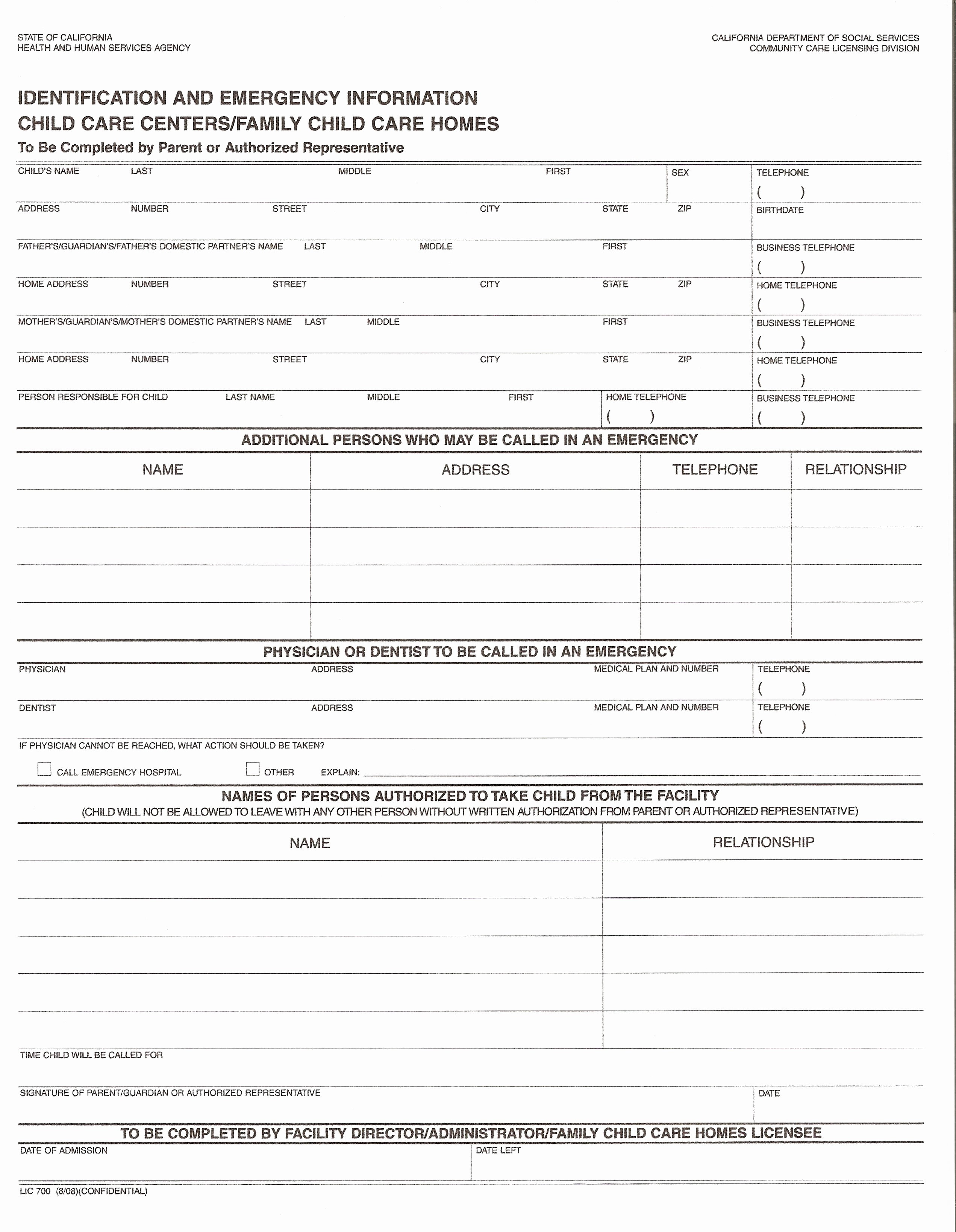 Emergency Contact form for Children Best Of form Child Care Emergency Contact form