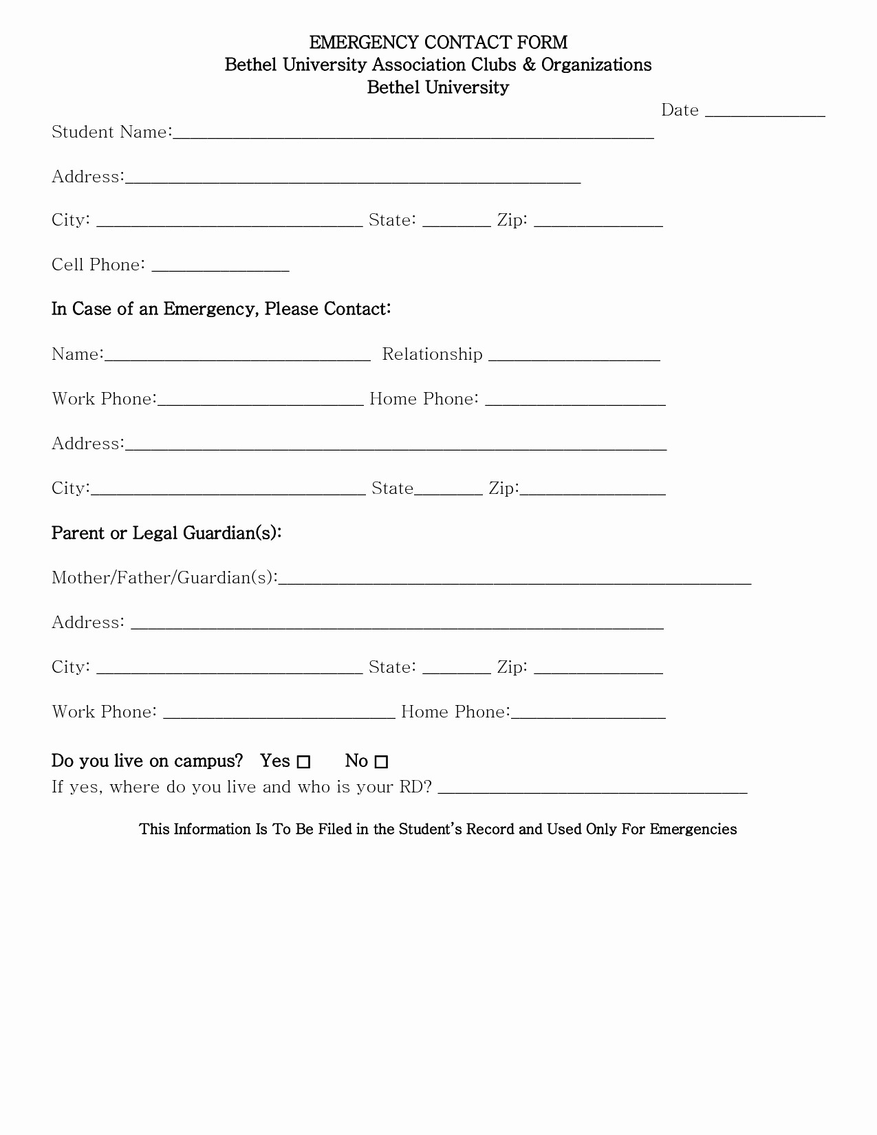 Emergency Contact form for Children Lovely Printable 2290 form Emergency Contact form Template for