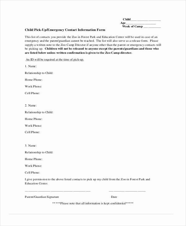 Emergency Contact form for Children New 34 Emergency Contact forms