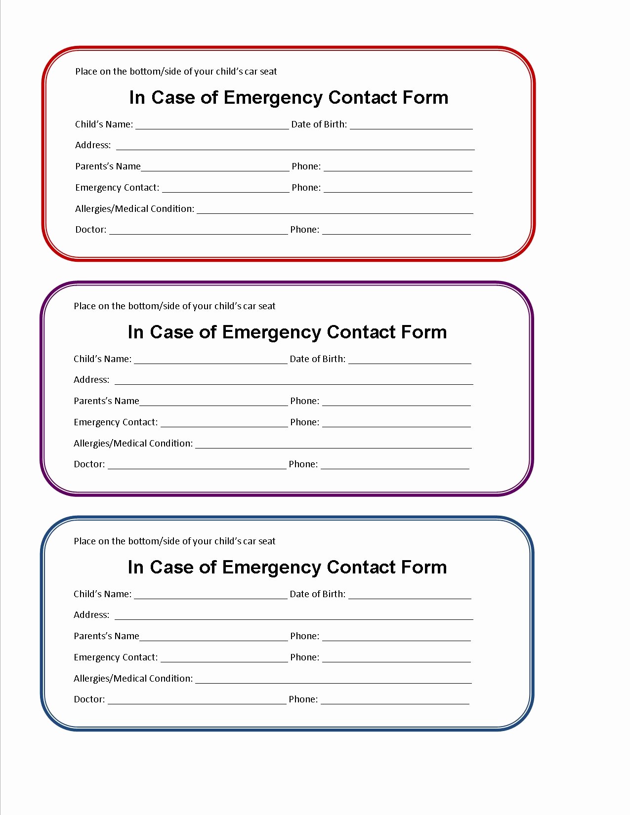 Emergency Contact form Template Free Beautiful 7 Best Of Emergency Contact Printable form
