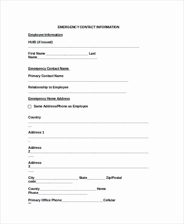 Emergency Contact form Template Free Beautiful 8 Emergency Contact form Samples Examples Templates