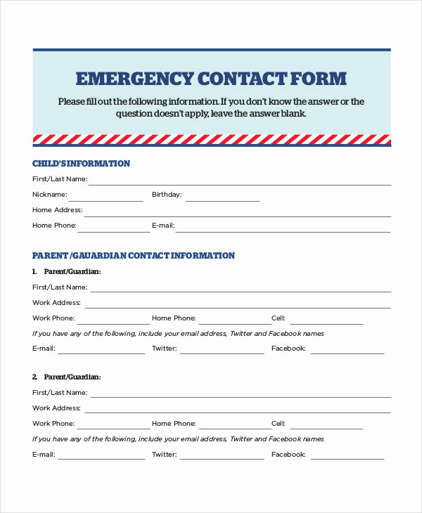 Emergency Contact form Template Free Beautiful form Templates 9 Free Excel Pdf Documents Download