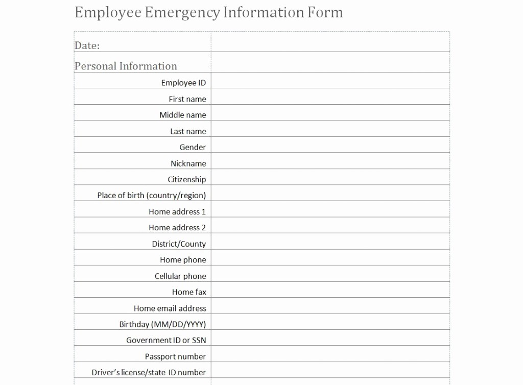 Emergency Contact form Template Free Inspirational Employee Emergency Information form Template