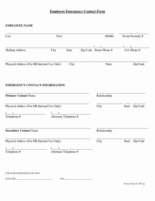 Emergency Contact form Template Free Unique Employee Emergency Contact forms Find Word Templates