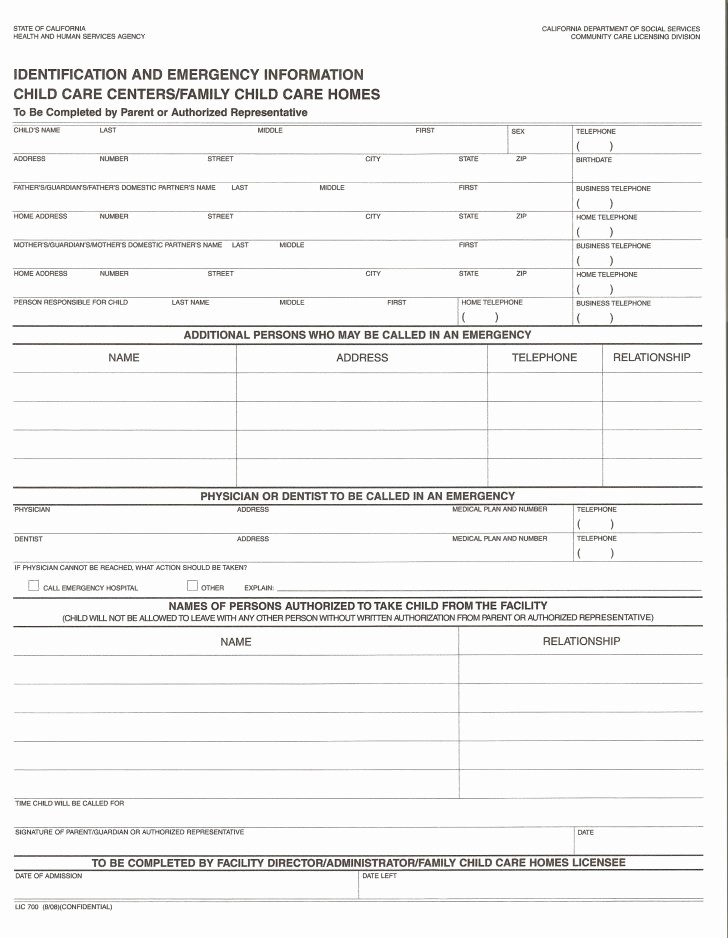 Emergency Contact forms for Children Awesome form Child Care Emergency Contact form