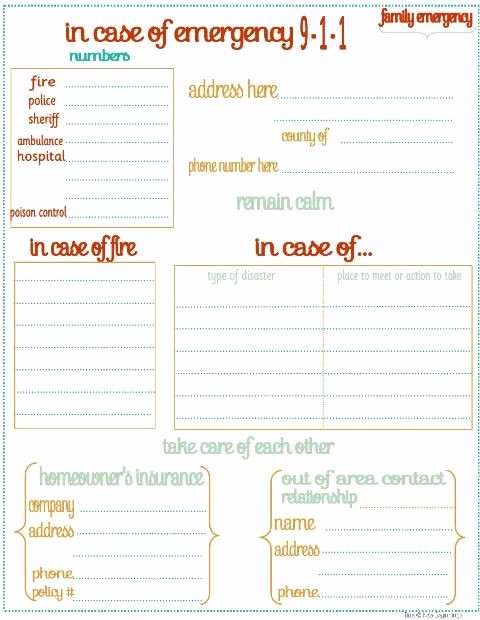 Emergency Contact forms for Children Awesome In Case Of Emergency Free Printable