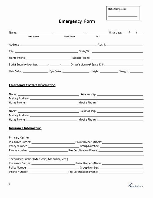 Emergency Contact forms for Children Beautiful Emergency form Contact