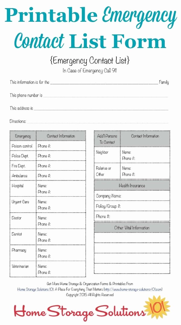 Emergency Contact forms for Children Beautiful Free Printable Emergency Contact List form