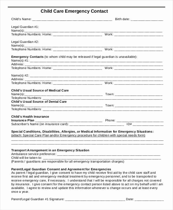 Emergency Contact forms for Children Inspirational Free Emergency Contact forms