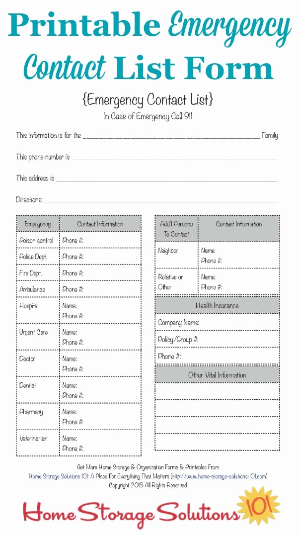 Emergency Contact forms for Children Luxury Free Printable Emergency Contact List form