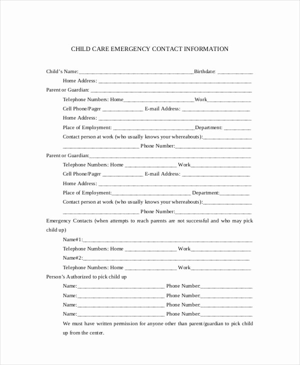 Emergency Contact forms for Children Unique 34 Emergency Contact forms