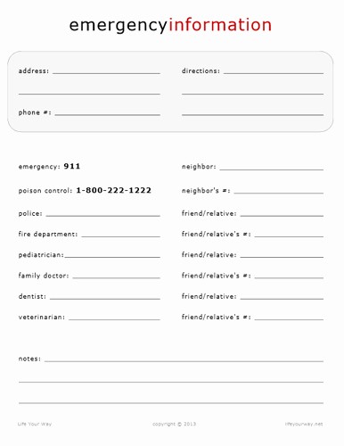 Emergency Contact forms for Children Unique Home Management Notebook