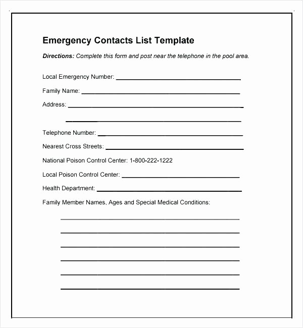 Emergency Contact List for Babysitter Inspirational Tip Emergency Telephone Numbers Template Daycare Phone