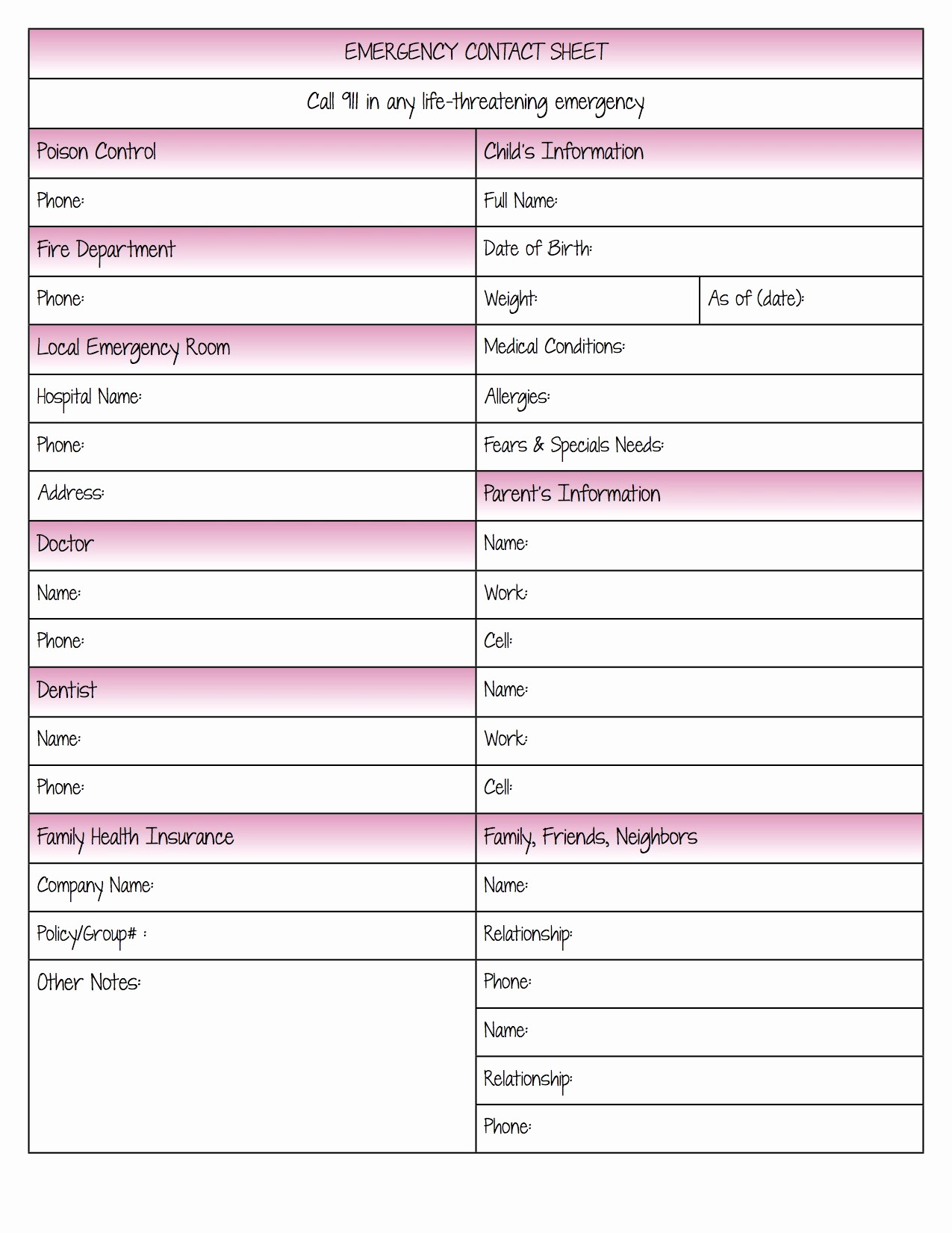 50 Emergency Contact List For Babysitters