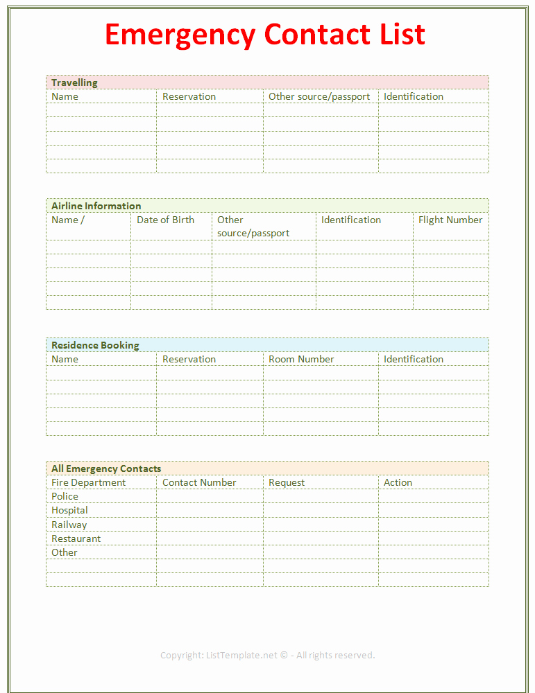 50 Emergency Contact List For Babysitters Ufreeonline Template