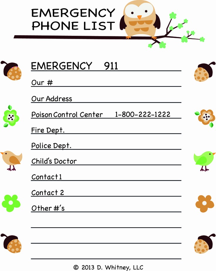 Emergency Contact Template For Babysitter