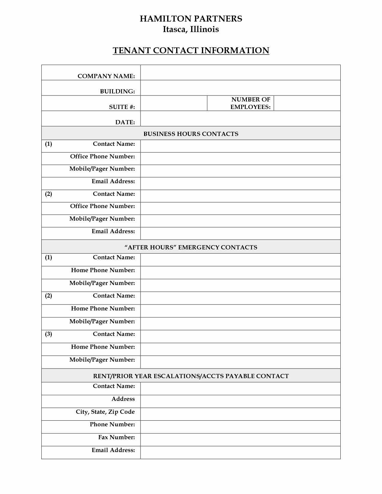 Emergency Contact List for Business Lovely Best S Of Tenant Contact Information form Template