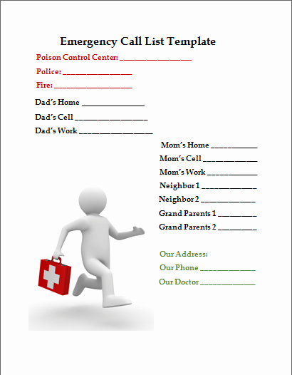 Emergency Contact List for Business New Emergency Call List Template Business