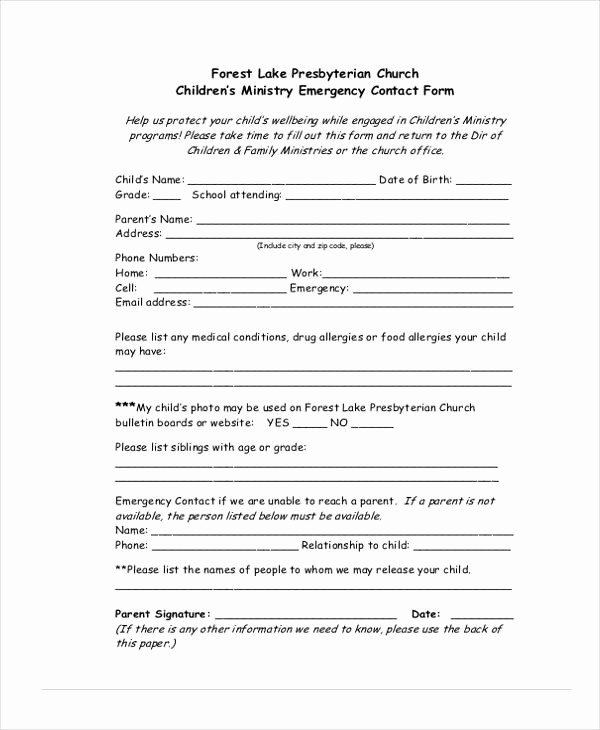 Emergency Contact List for Kids Awesome 34 Emergency Contact forms