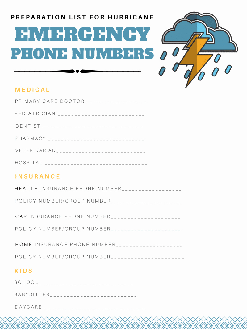 Emergency Contact List for Kids Awesome Hurricane Preparation Supplies &amp; Checklist