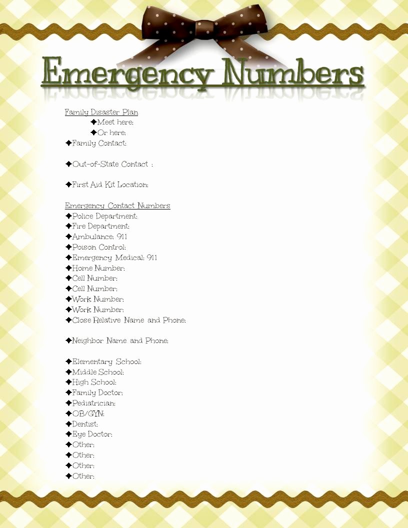 Emergency Contact List for Kids Beautiful the Gallery for Printable Emergency Phone Numbers List