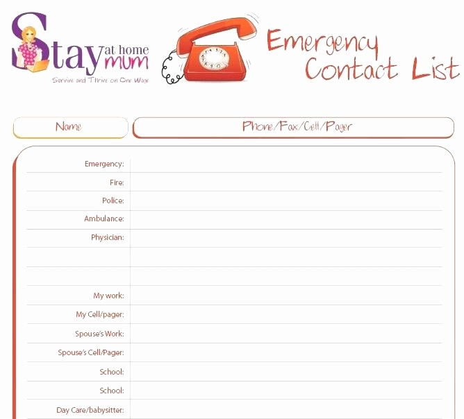 Emergency Contact List for Kids Best Of Emergency Phone Number List Template Download by Free