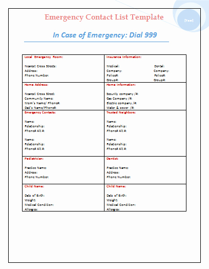 Emergency Contact List for Kids Unique the Gallery for Emergency Phone Numbers List for Kids