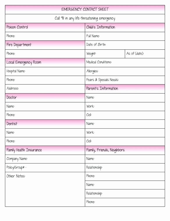 Emergency Contact List for Nanny Awesome Daily Infant Schedule Template for Excel 1 Baby Routine