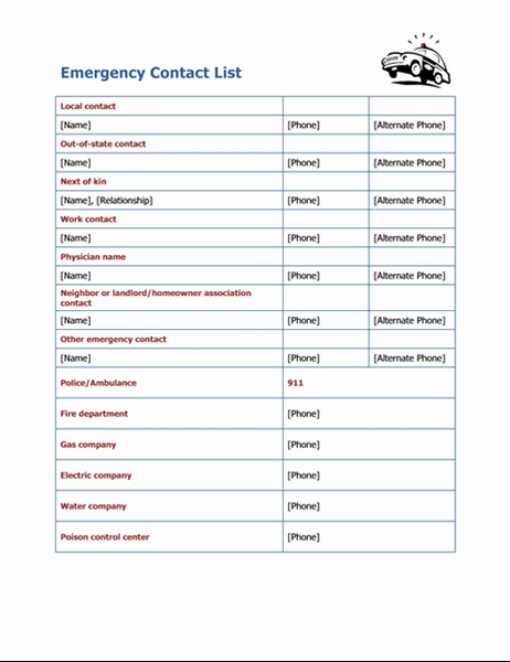 Emergency Contact List Template Excel Inspirational Emergency Contact List