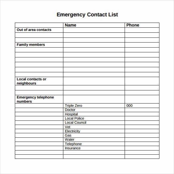 Emergency Contact List Template Excel Luxury 13 Contact List Templates – Pdf Word
