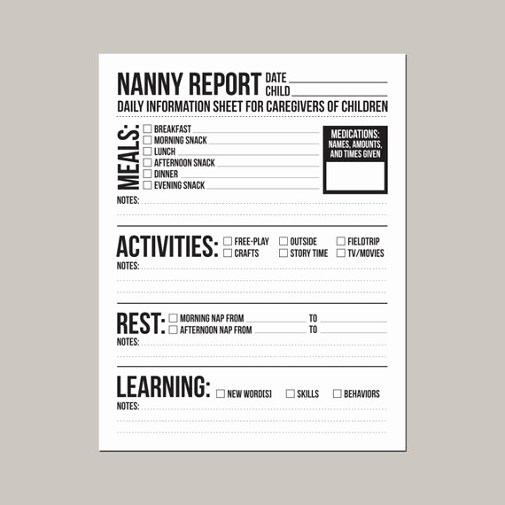 Emergency Contact Sheet for Nanny Inspirational Nanny Report Daily Information Sheet for Caregivers Of Young