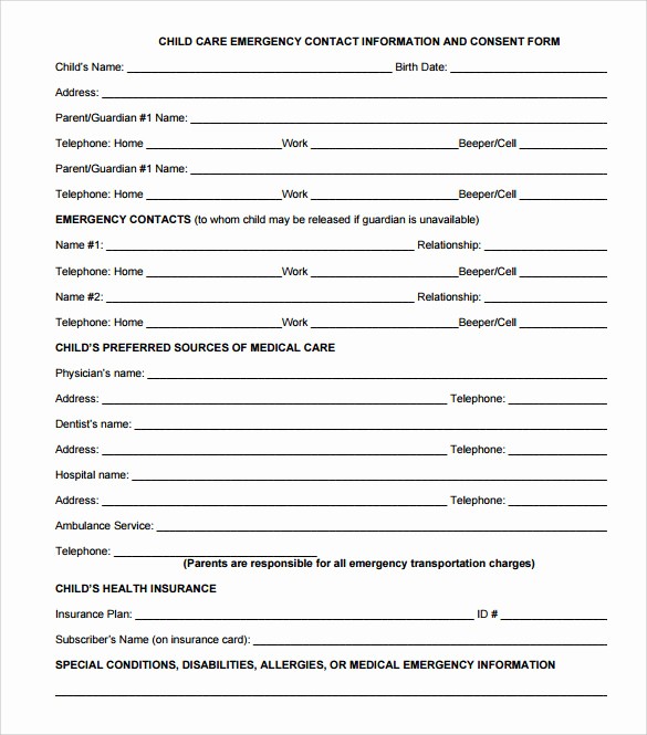 Emergency Contact Sheet for Nanny Luxury 12 Sample Emergency Contact forms to Download