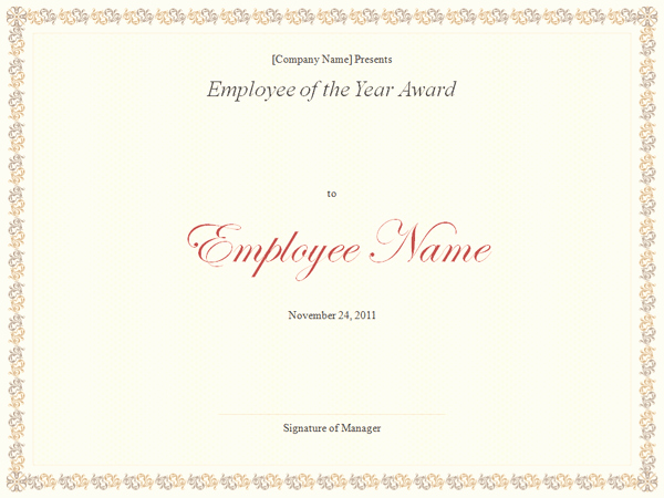 Employee Award Certificates Templates Free Luxury Employee Of the Year Certificate Template Excel Xlts