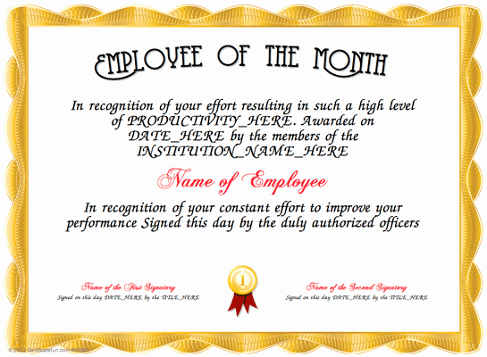 Employee Awards Certificates Templates Free Fresh Employee Of the Month Certificatesreference Letters Words