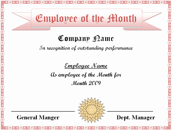 Employee Awards Certificates Templates Free Inspirational Employee the Month Template
