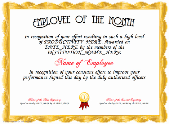 Employee Awards Certificates Templates Free Lovely Employee Of the Month