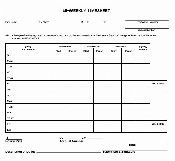 Employee Bi Weekly Timesheet Template Elegant 18 Bi Weekly Timesheet Templates – Free Sample Example