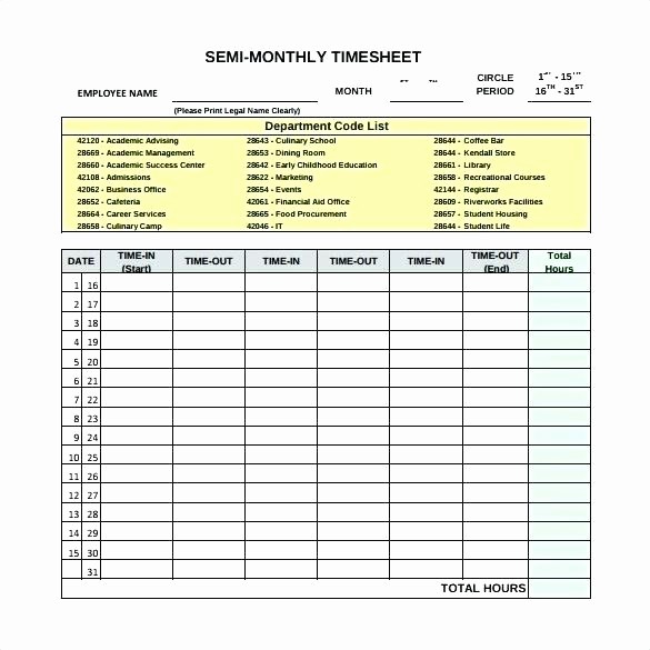 Employee Bi Weekly Timesheet Template Unique Printable Employee Timesheet Template Free Templates Excel