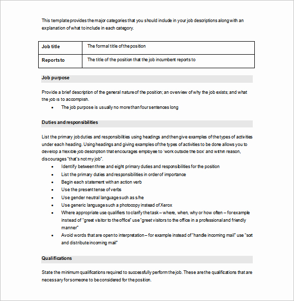 Employee Duties and Responsibilities Template Best Of Job Description Template – 28 Free Word Excel Pdf